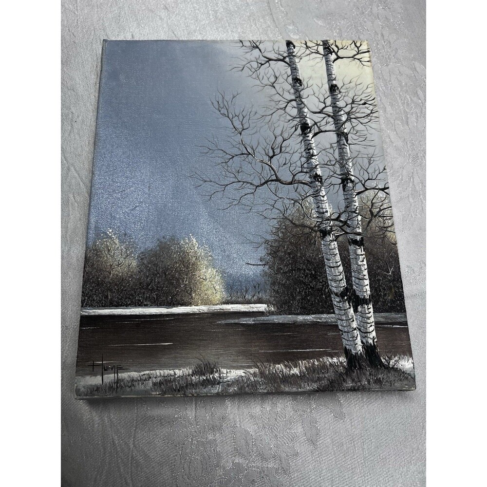 Bruce A Hume Signed Original Oil Painting Winter Birch Trees Indiana 8x10